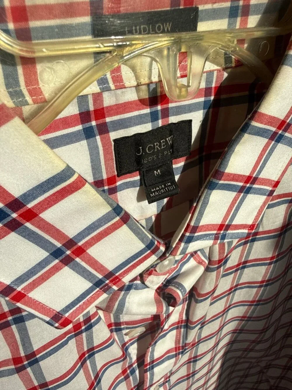 J.Crew Ludlow Mens Button Down Shirt Red Blue White Check 120s 2 Ply Cotton Size